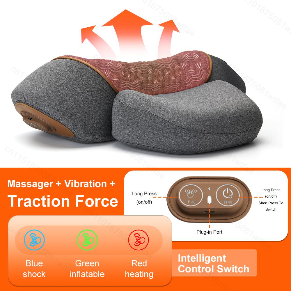 Neck Massager Pillow Cervical Orthopedic Pillow Lifting Traction Relax Hot Compress Vibration Massage Neck Pain Relief