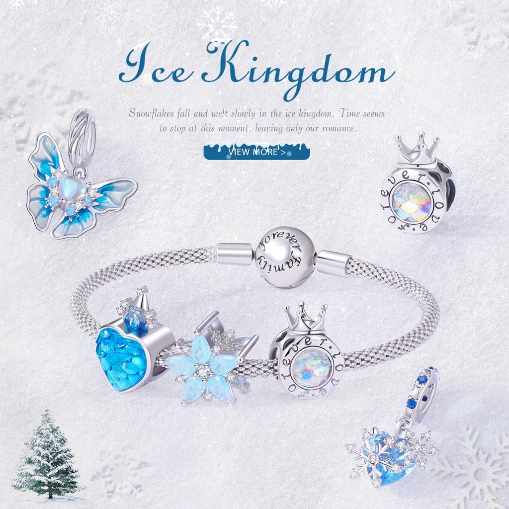 WOSTU 925 Sterling Silver Snowflake Butterfly Charms Blue Crystal Crown Beads Fit DIY Bracelet Necklace Gift Winter Ice Kingdom