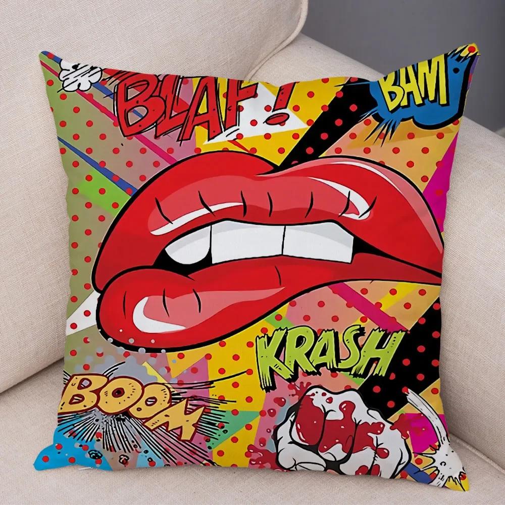 Funda de almohada de labios sexy para mujer, decoración de sofá, hogar, coche, funda de cojín con estampado de pintalabios de dibujos animados