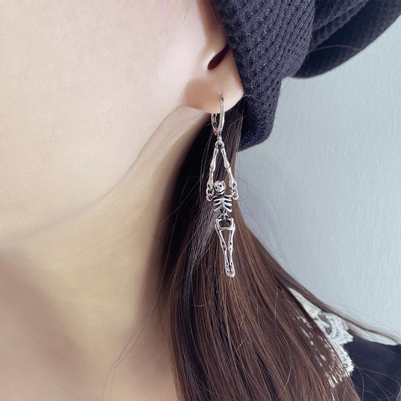 Gothic Distressed Skeleton Hoop Earrings - Retro Halloween Bone Jewelry