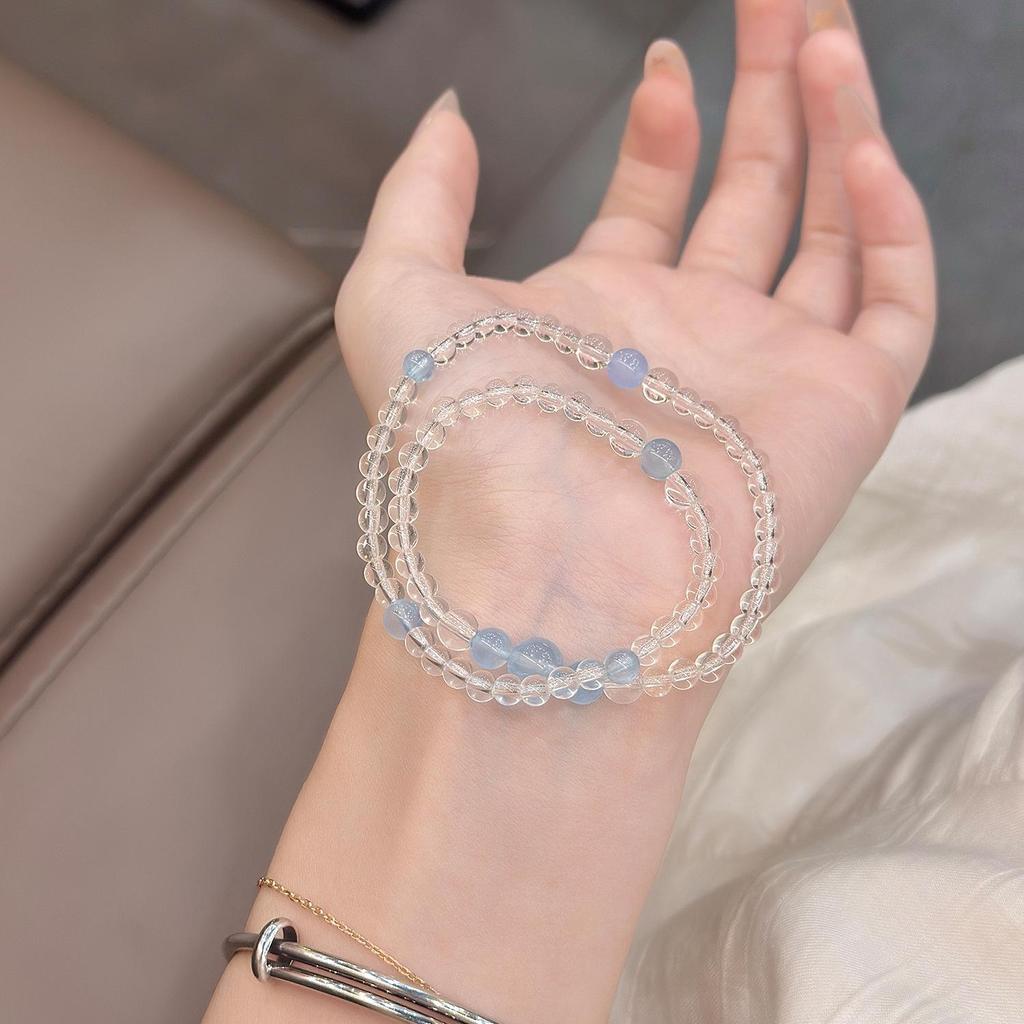 Ocean-Inspired Aquamarine & White Crystal Double-Wrap Bracelet for Women