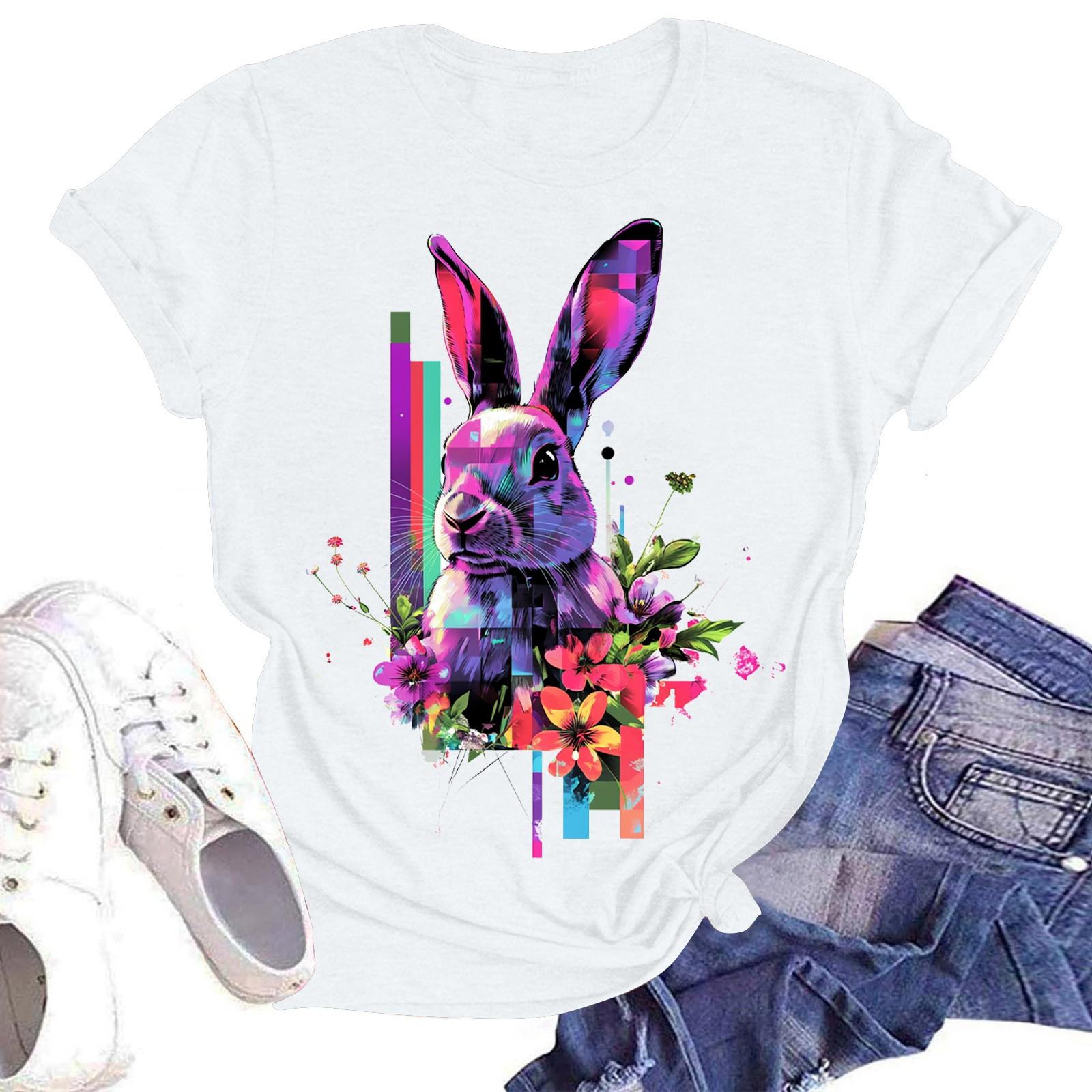 

Женская повседневная модная уличная футболка с коротким рукавом и принтом в виде Пасхи XL белый