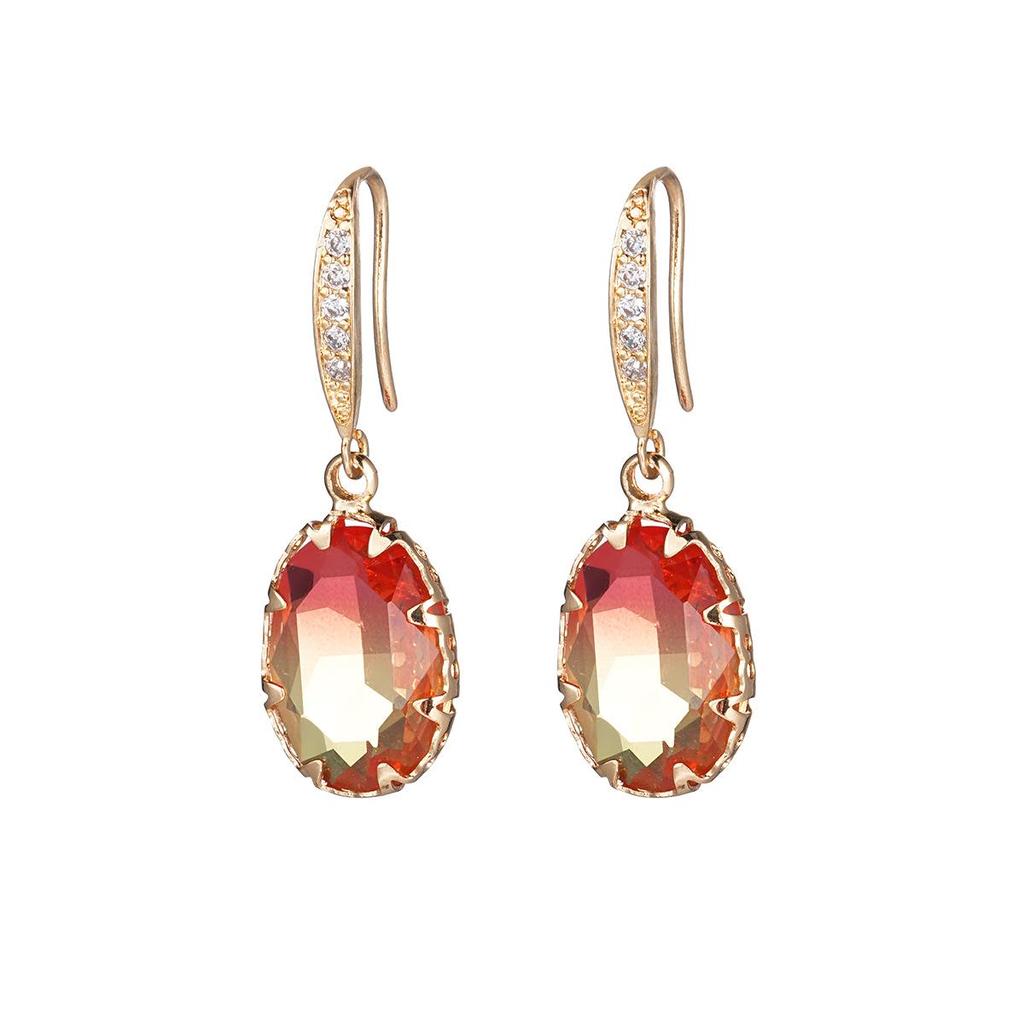 Elegant Geometric Oval Gemstone Earrings with Zircon Inlay - Exquisite Tourmaline Design
