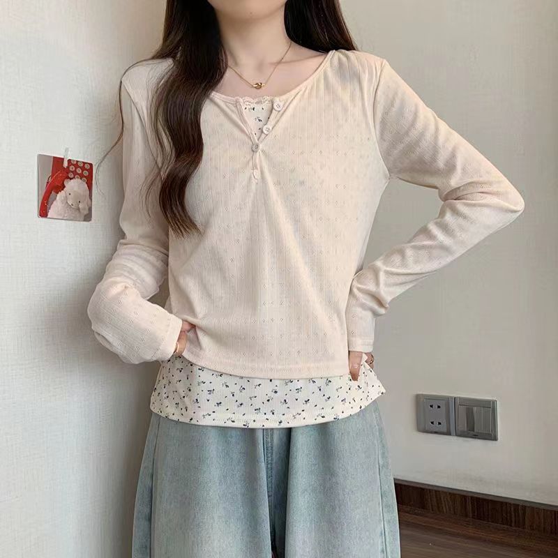 Reiner Wind Spitze Spitze Tief ausgeschnittenes T-Shirt Damen Frühling Urlaub Zwei Bm Blumen Basishemd mit kurzem Oberteil
