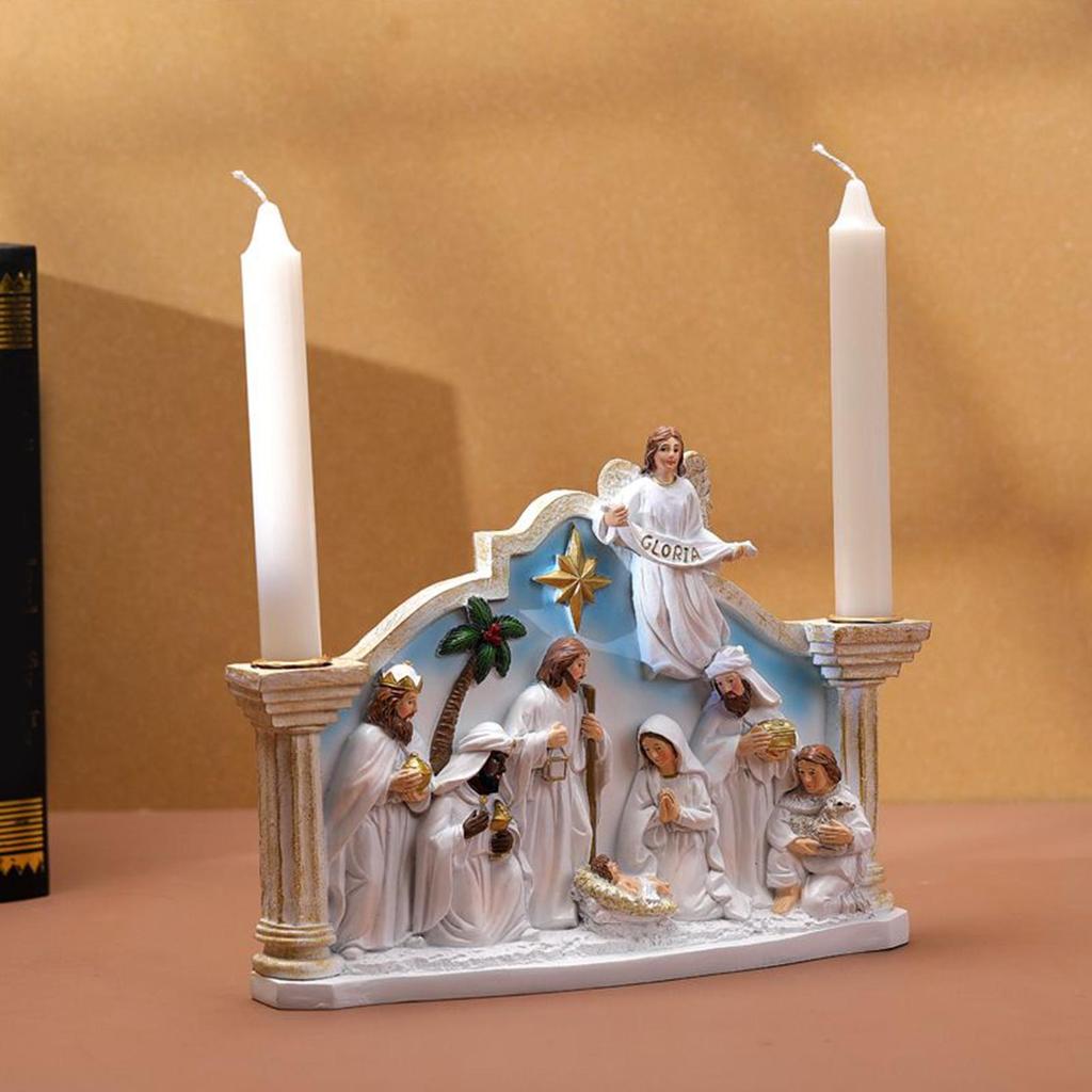Nativity Advent Candle Holder Christmas Candlestick Decorations Resin Nativity Statue Ornament Catholic Christian Candle Holder