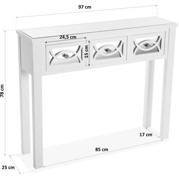 Console - VERSA - Bowl - 3 Drawers - White - Wood - Mirror Top