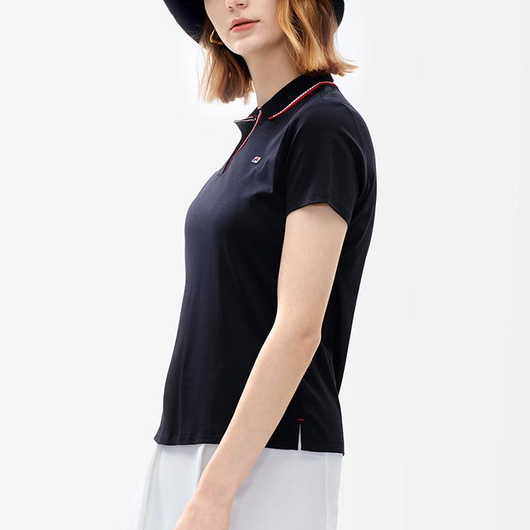 FILA Solid Color Sports Casual Short Sleeve Polo Shirt Women tops Legendary-Blue F11W221104FNV
