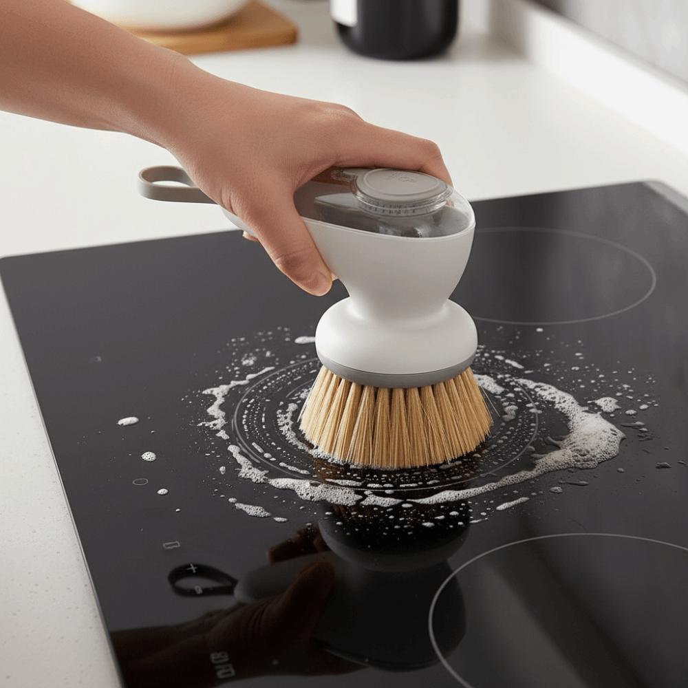 2 Stück/Set Automatischer Flüssigkeitsspender-Topf mit Druckknopf und Bürste Effizienter Küchenschwamm Geschirrreinigung