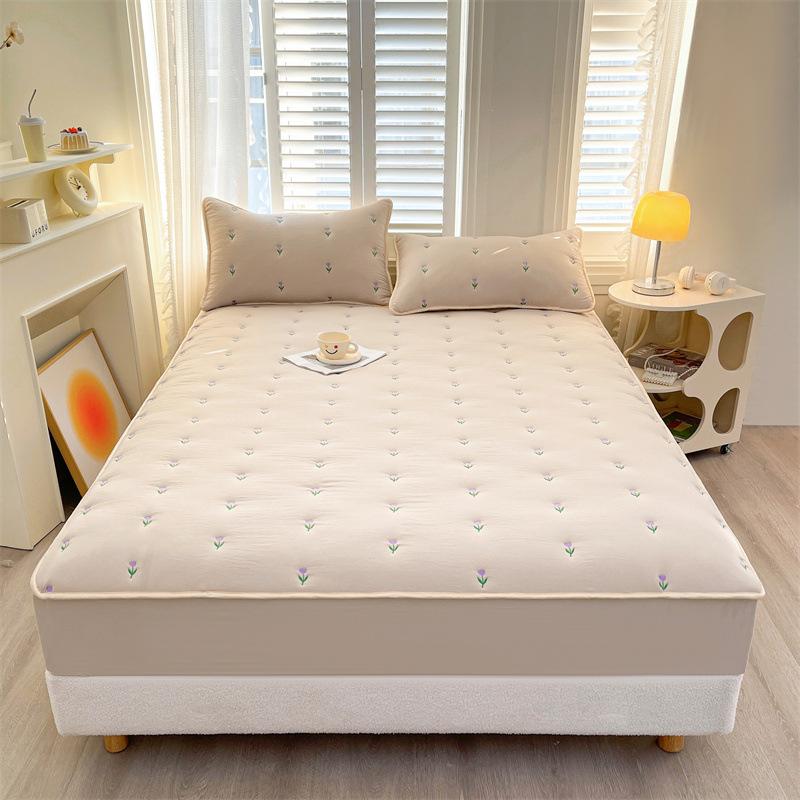 Besticktes gewaschenes Baumwoll-Steppspannbettlaken im Matratzenstil Taiwan Betttasche Spannbettlaken Matratzenschoner