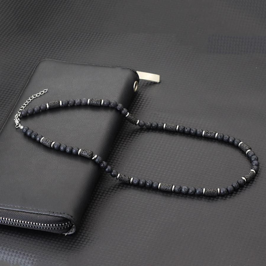 

Stylish Men Necklace 20 Inches Short Collar Stainless Steel Buckle Natural Lava Howlite Onyx Healing Neck Accessories Jewelry