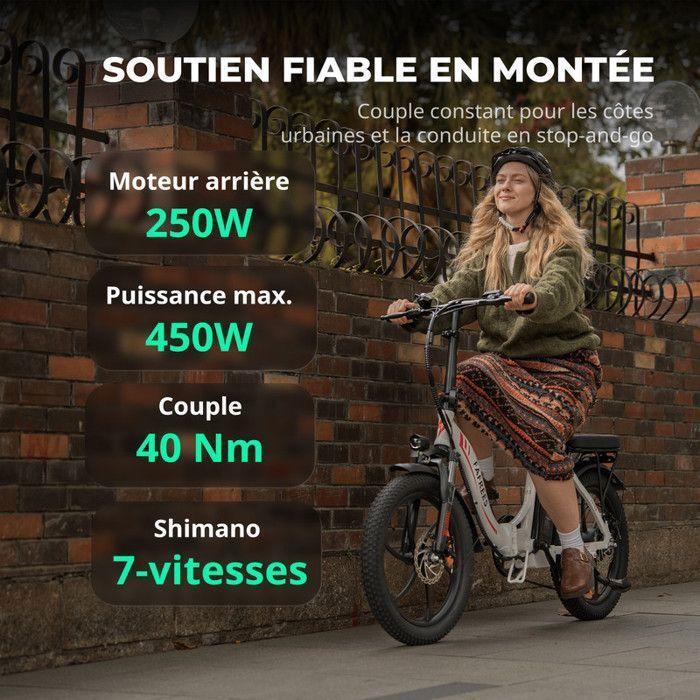 FAFREES F20 - 20" Skládací elektrokolo - 250W Motor - Odnímatelná 36V/18Ah 648Wh Baterie - Dojezd 90 km - 7 rychlostí Shimano, Černá