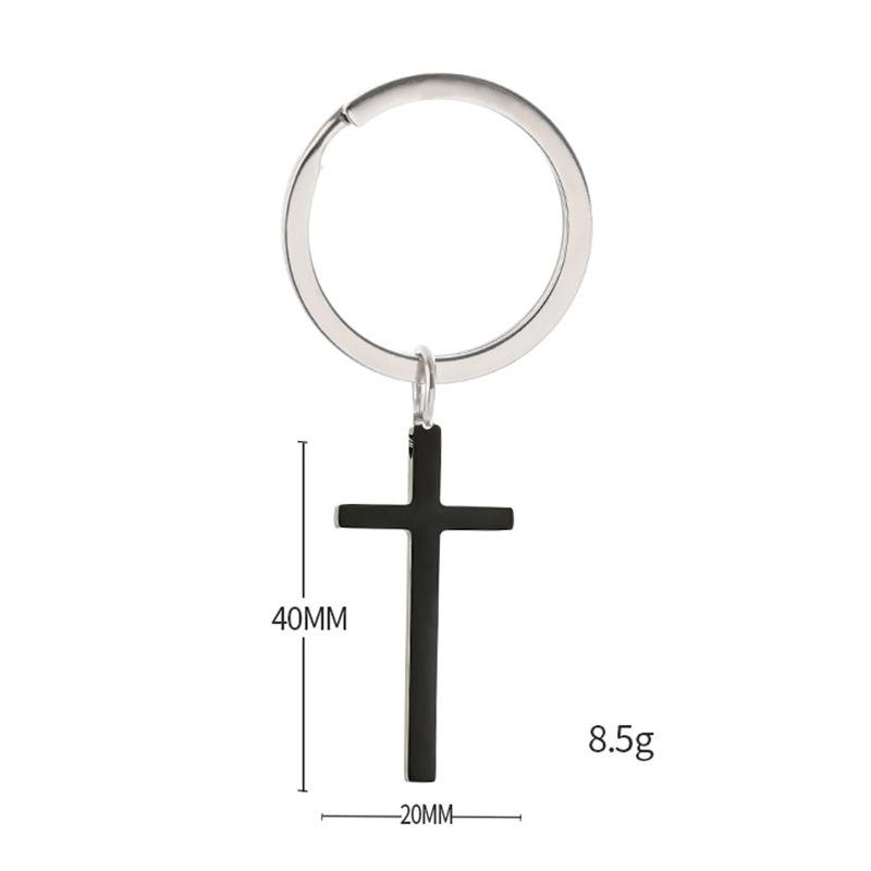 3D Cross Stainless Steel Keychain Simple Fashion Design Anti-Lost Keyring Practical Daily Backpack Pendant