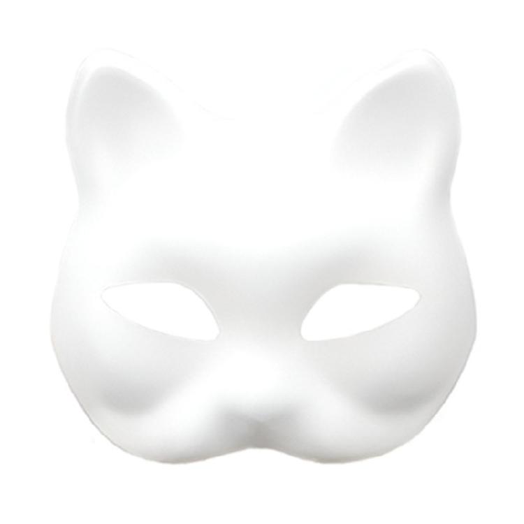 6Pieces White Cats Face Mask Unpainted Masquerades Mask for Halloween Includes Furry Trim Eye Mesh Felted Cloth Sticker