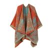 Mantella Poncho Aperta Davanti con Stampa Paesaggistica Lavorazione a Maglia Spessa Calda Coperta da Viaggio Sciarpa Avvolgente