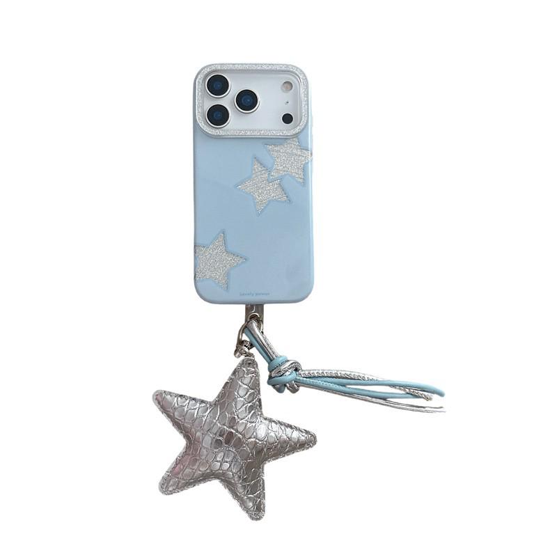 Fresh Baby Blue Glitter Star Phone Case for iPhone 17/16 Pro Max/15/14