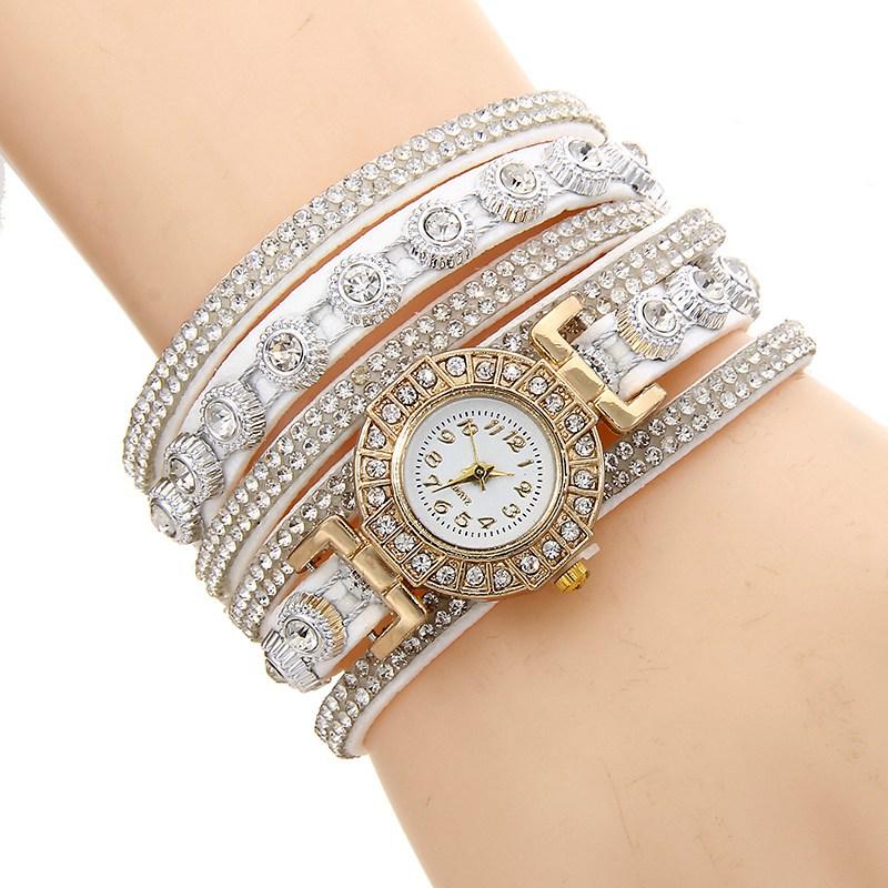 Damen Mode Wickelarmbanduhr - Diamantbesetzte Quarz-Armbanduhr