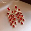 Court style red oval zircon fringed earrings light luxury stud earrings personalized earrings women