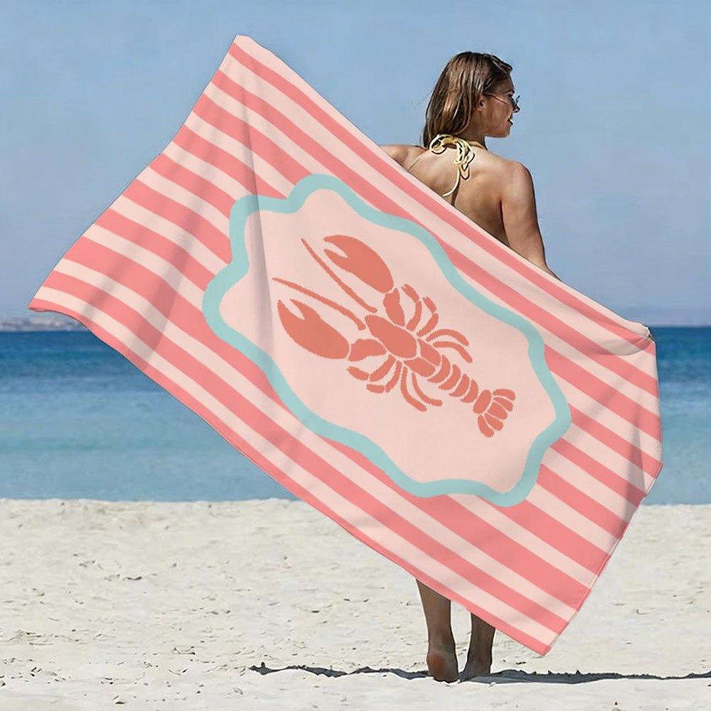 Marine Lobster 2D Flat Printed Beach Towel 1Pc Microfiber Sandproof Waterproof Seaside Holiday Sunbathing Mat