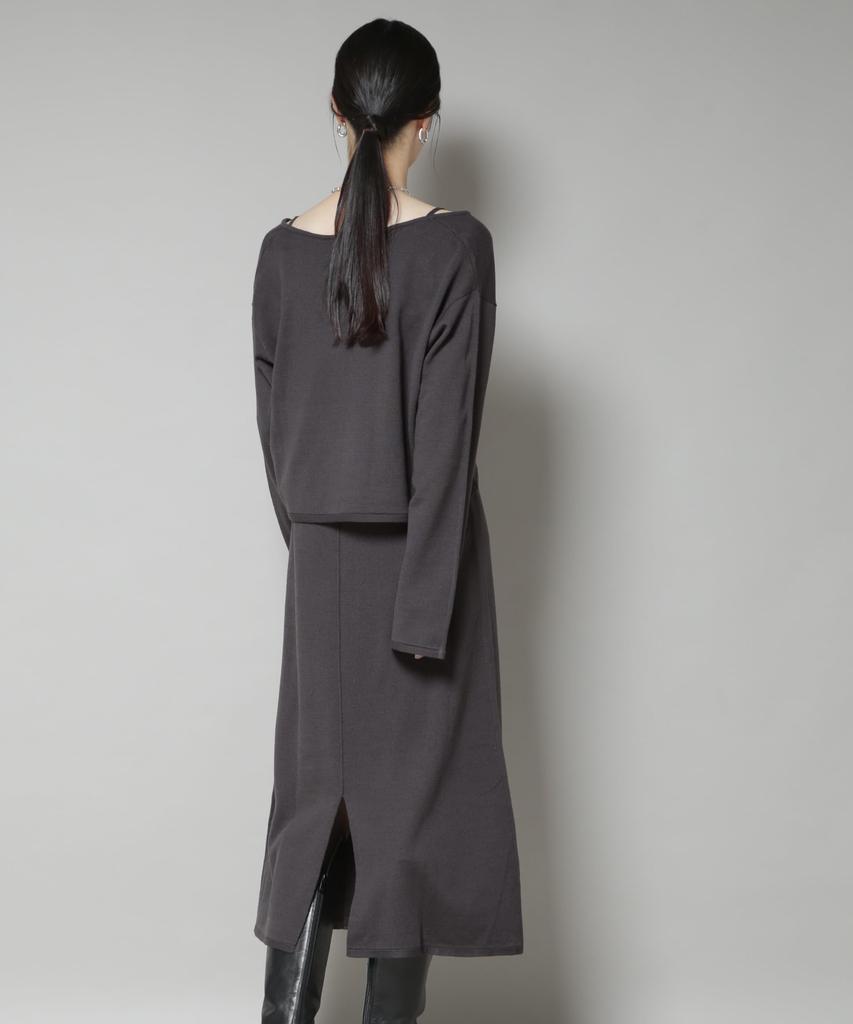 Nano Universe Knit Camisole Dress and Cropped Knit F Women's V-Neck Set, 023, Charcoal, 673-5219306