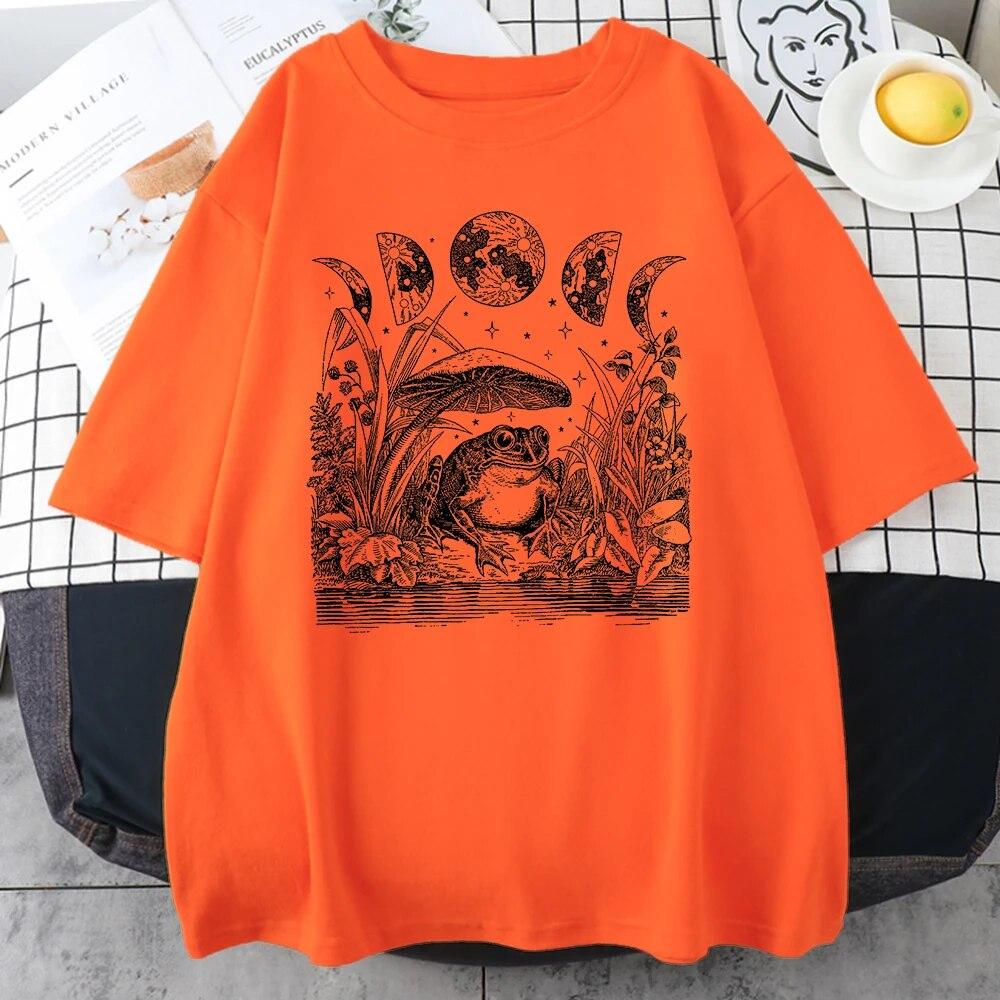 

Мила футболка Cottagecore Aesthetic Frog Mushroom Moon Witchy T-Shirt унісекс з круглим вирізом, бавовна, літня футболка з круглим вирізом, футболка великого розміру унісекс M