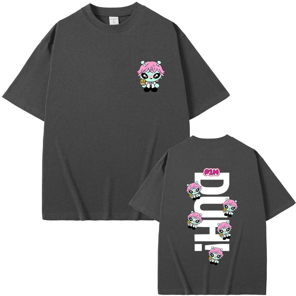 Korean Kpop P1Harmony 2025 DUH Cartoon Style Print Tshirt Cat Funny Meme T Shirt Men Women Hip Hop Fashion Oversized Tshirts