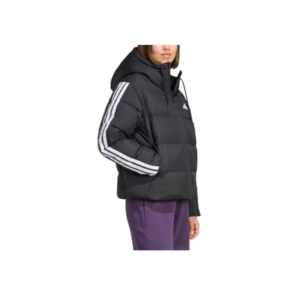 Adidas Loose Fit Hooded Long Sleeve Down Jacket Women Outerwear Black JW3429