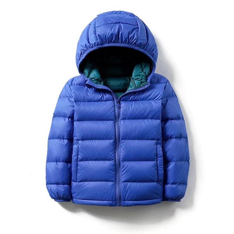 Children's Lightweight Hooded Down Jacket - Solid Color, Winter Style, 90% Down, Medium & Large Sizes