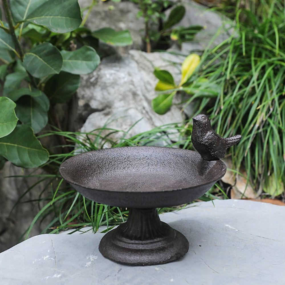 Retro Petal Bird Feeder Basin Cast Iron Bird Food Dispenser Art Statue  Bird Raising Tool