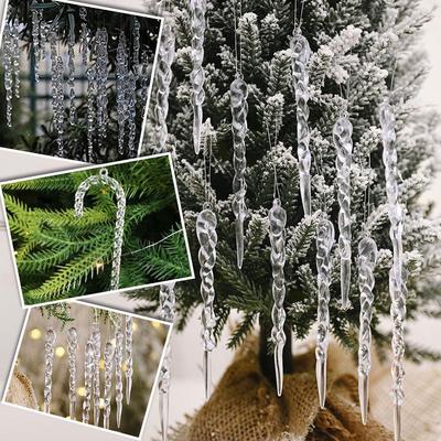 12Pcs/Pack Christmas Simulation Icicle Pendant Ornament 13cm Acrylic Clear Xmas Tree Fake Icicle Hanging Xmas Party Decorations