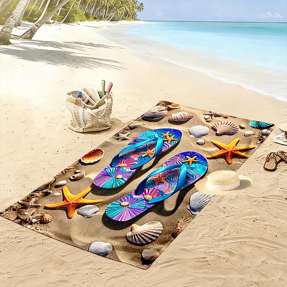 Colorful Flip Flops and Starfish Design Beach towel quick-drying for travel outdoor sports jogging beach and swimming