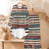 Distressed Floral Print Two Piece Outfit Women Long Sleeve Irregular Hem Tunic Top Wide Leg Pants Casual Matching Set