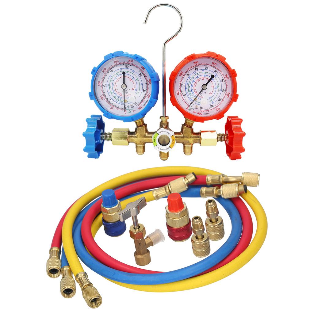 R410a 3 Way AC Diagnostic Manifold Gauge Set for Freon Charging Fits R32 R410a R-404A R-134a Refrigeration Manifold Gauge Air