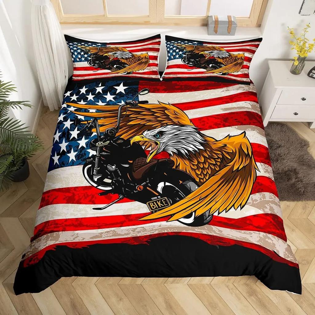 American Flag Down Quilt Cover Set Eagle Print Bedding Set With Pillowcase Quilt Cover Three-Piece Set