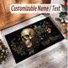 Totenkopf Gothic Thema Weicher Kristall-Samt Teppich Benutzerdefinierter Name & Text Druck Rutschfester Boden Teppich für Schlafzimmer Wohnzimmer