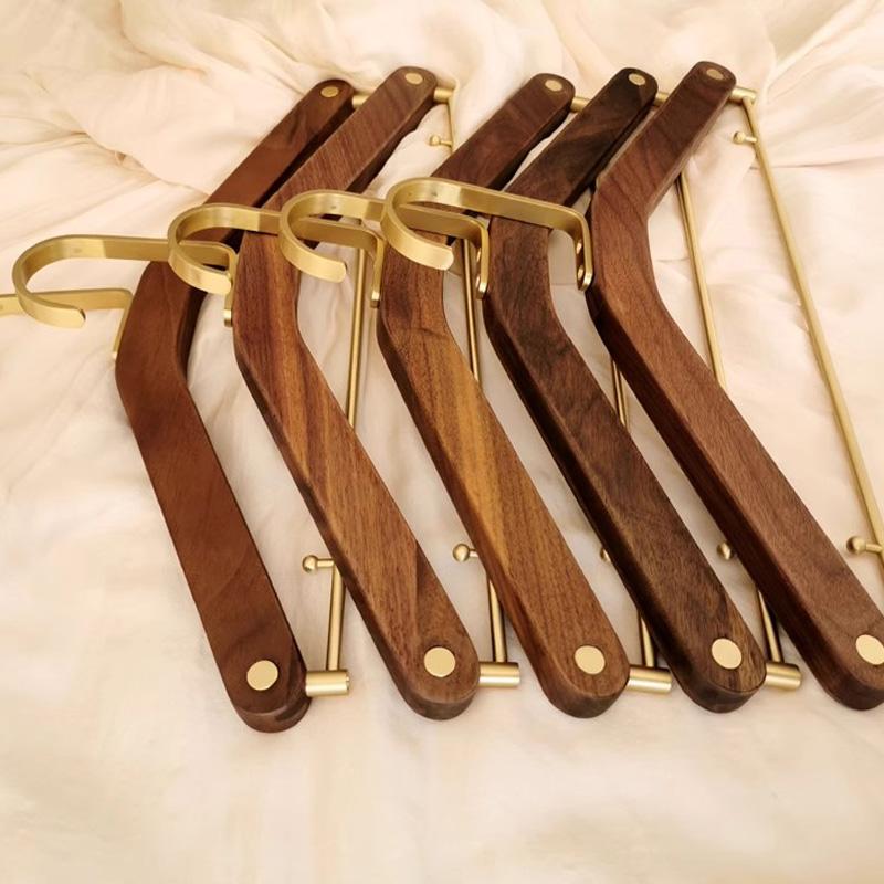 1pc Wooden Hanger Wardrobe Storage Hangers Laundry Organizer Natural Wood Coat Hanger with Brass Hook Durable Clothes Racks
