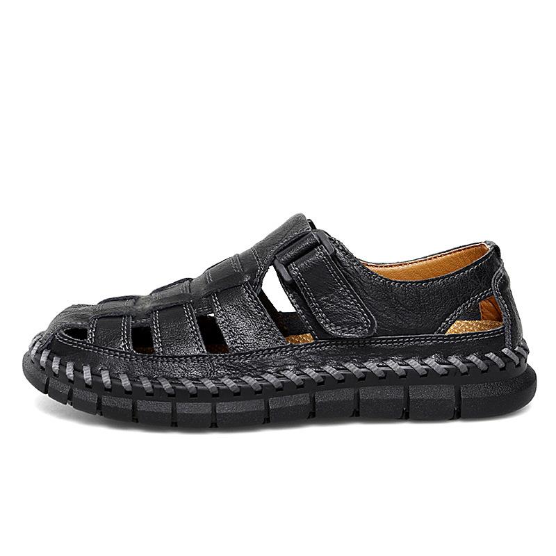 

Модные мужские пляжные сандалии из коровьей кожи, сшитые вручную мужские сандалии, летняя кожаная обувь для пляжа, модная прогулочная обувь для мужчин, сандалии 44