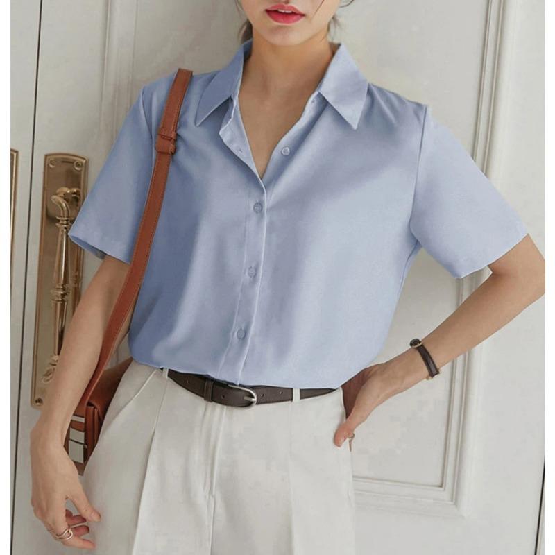 Korean Style Commuting Loose Short-sleeved Shirt for Women Summer Thin Design Versatile Shirt