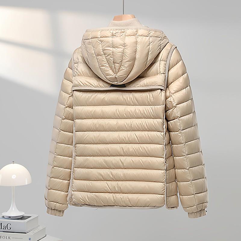 Womens Detachable Sleeve Hooded Waist-Cinched Lightweight Duck Down Jacket Winter Vest Outerwear