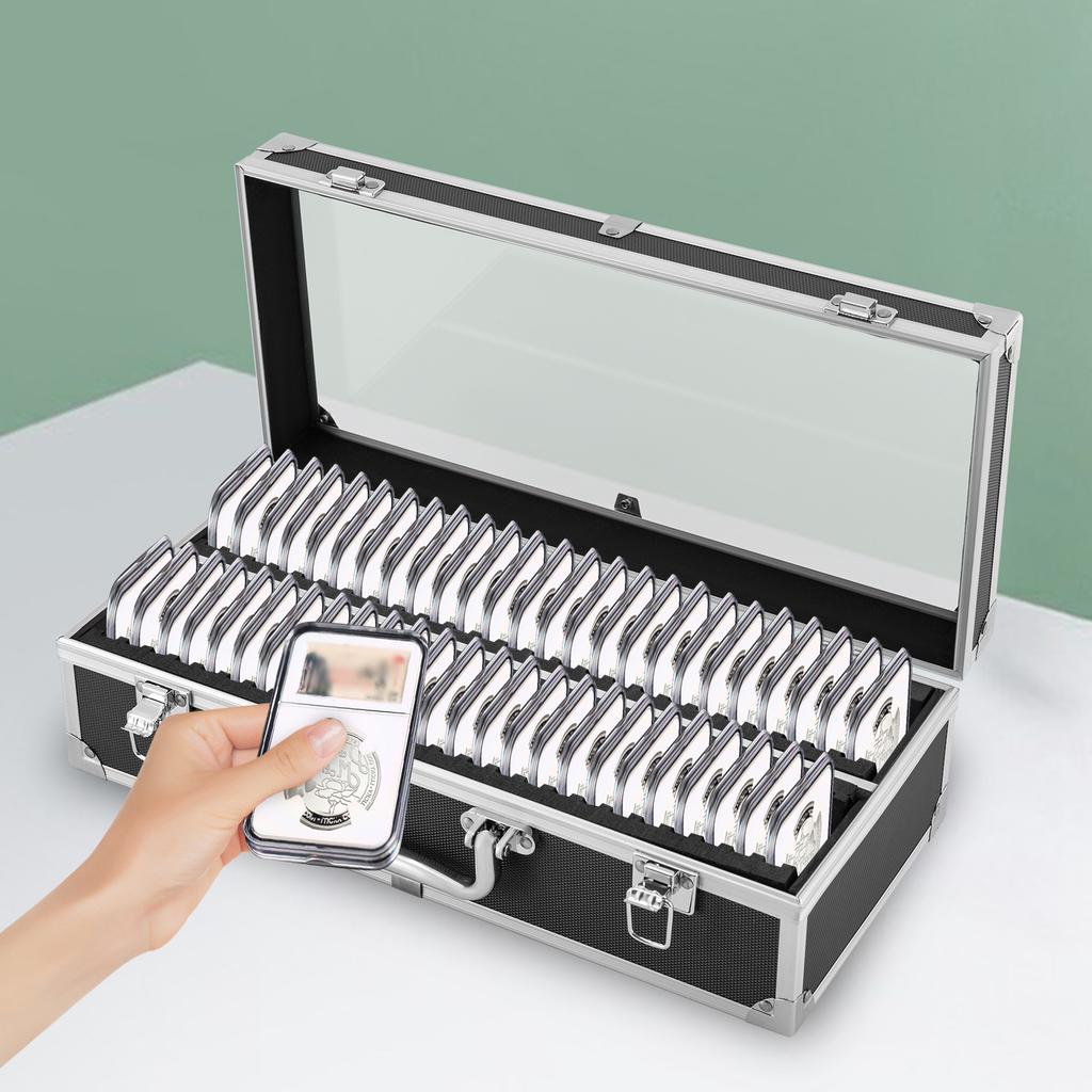 Svart förvaringslåda för mynt med 50 platser - Rymmer 50 myntkapslar, Hållbart organisatörsfodral för myntsamling för enkel transport och skydd