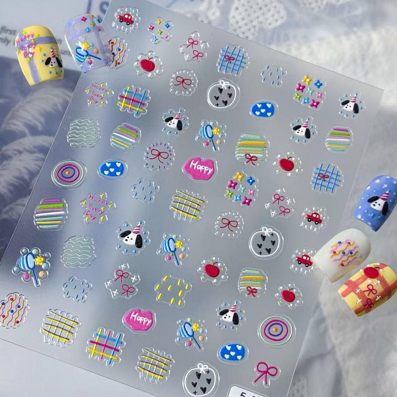 5D Cute Cartoon Bear Embossed Japanese Nail Art Stickers