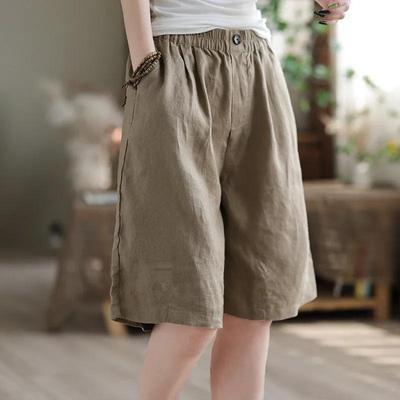 Katoenen en Linnen Shorts Dames Zomerkleding Dames Vijfpuntsbroek Losse Hoge Taille Dunne Damesbroek Losse Casual Broek