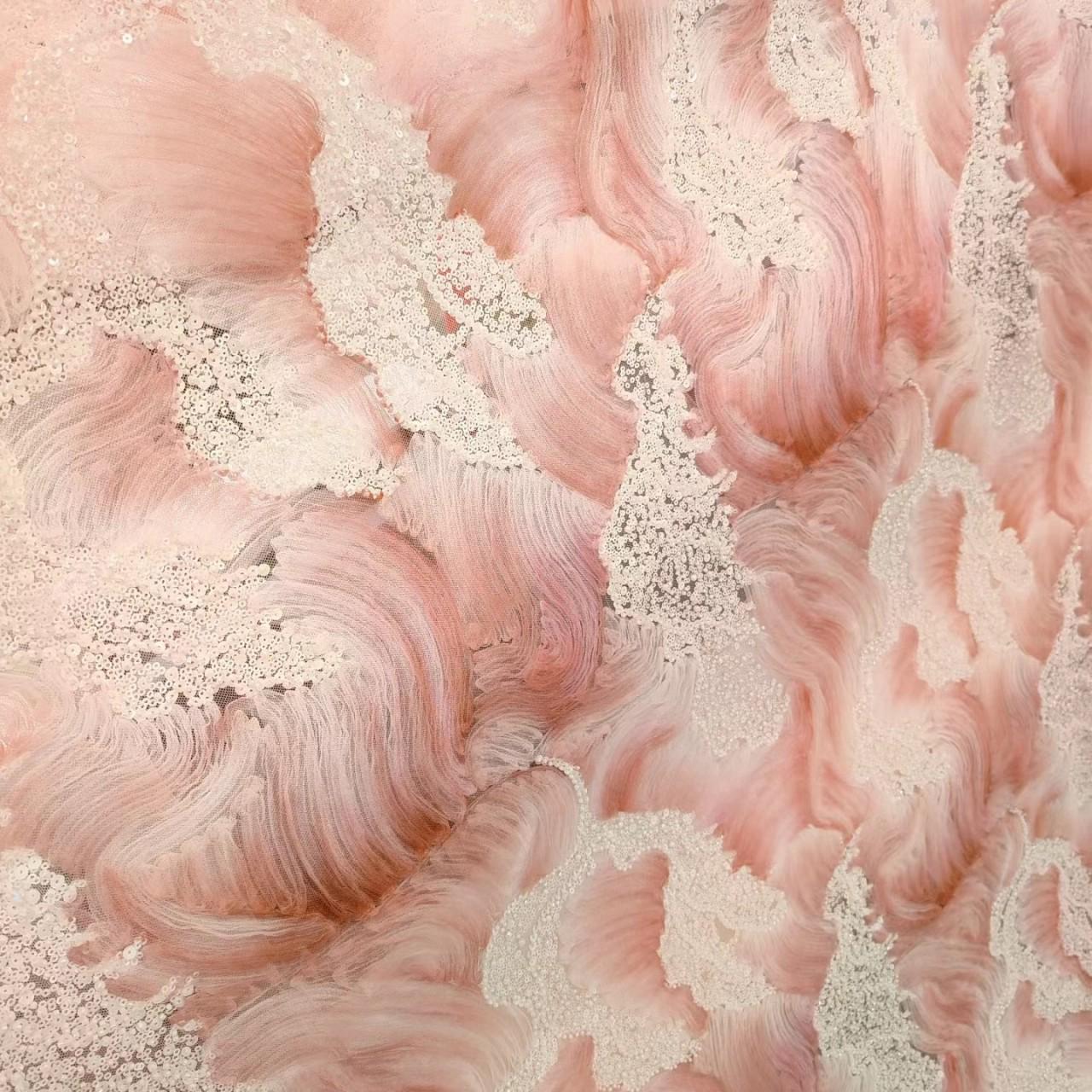 

Роскошная ткань для свадебного платья с тяжелой вышивкой пайетками и бисером