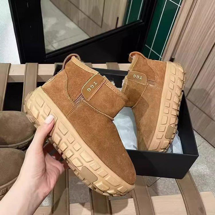 Tire thick-soled retro snow boots new winter short tube piled thickened warm non-slip heightening cotton shoes