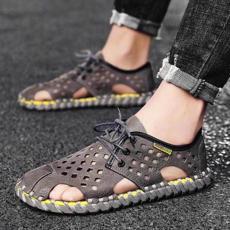 2025 Summer New Breathable Soft-soled Men's Casual Shoes Hollowed Out Hand-stitched Sandals Bag Head Outer Hole Shoes