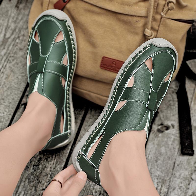 Fashion High Quality Men Sandals Leather Summer Men's Loafers Outdoor Breathable Couples Beach Sandals Roman Shoes