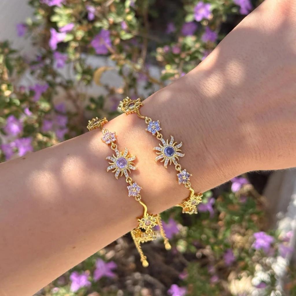 Flower Star Jewelry Bracelet With Purple Gemstone For Women Summer