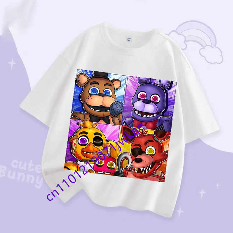 FNAF Prodyšná trička Děti Pět nocí u Freddyho Roztomilý krátký top Kluci Dívky Letní módní tričko Dětské oblečení
