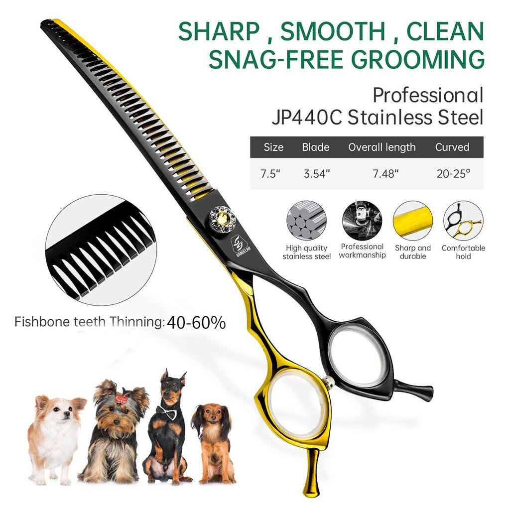 SANGELAR 7,5-calowe profesjonalne nożyczki do pielęgnacji zwierząt Chunker Scissors 440C stalowe nożyczki do przerzedzania Wytrzymałe płynne ruchy Precyzyjne cięcie dla psów i kotów