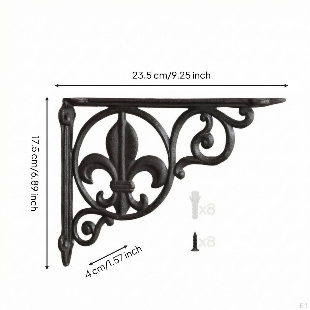 Wall Shelf Bracket WallMounted Cast Iron with Screws Decorative Hardware for Home