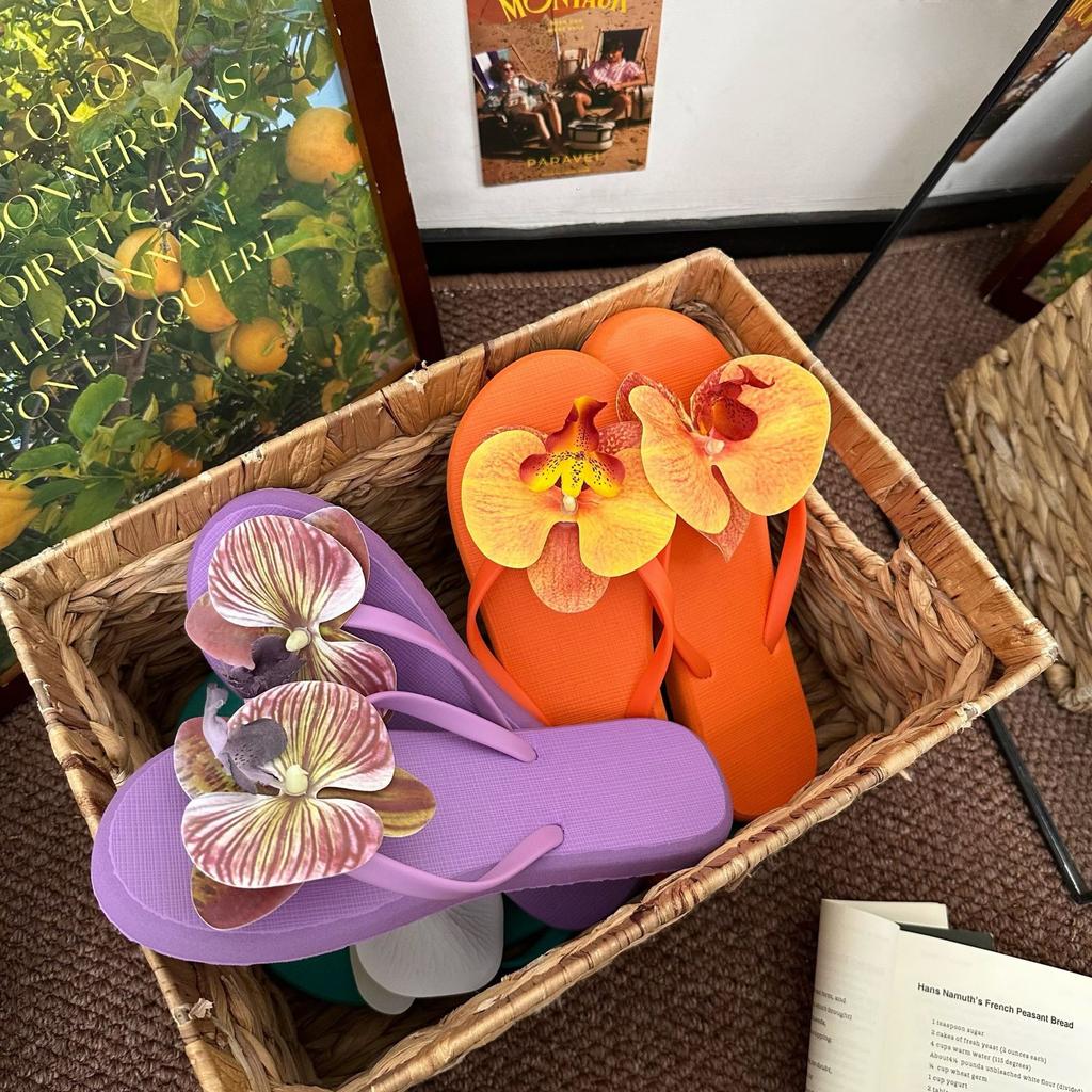 Summer Butterfly Orchid Flip Flops, Women's Sweet Vacation Style, Seaside Beach Sandals, Flip Flops, Flip Flops for Wearing Flat Shoes On The Outside